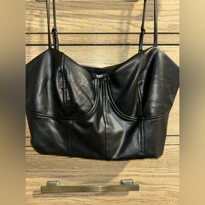 Leather Black Crop Top